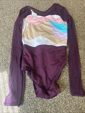 Long Sleeve Women's Leotard in Deep Plum with Pastel Colorblock